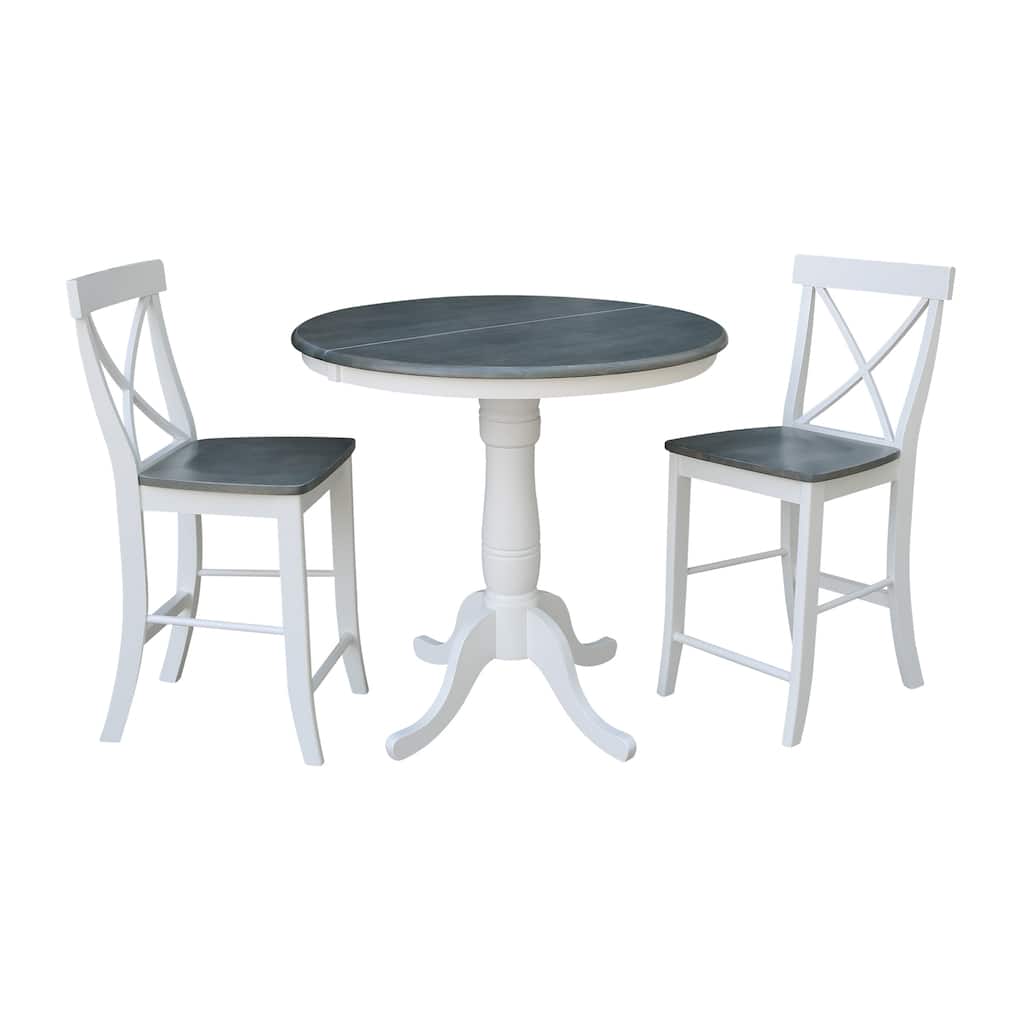 36" Round Extension Dining Table With X-back Counter Height Stools
