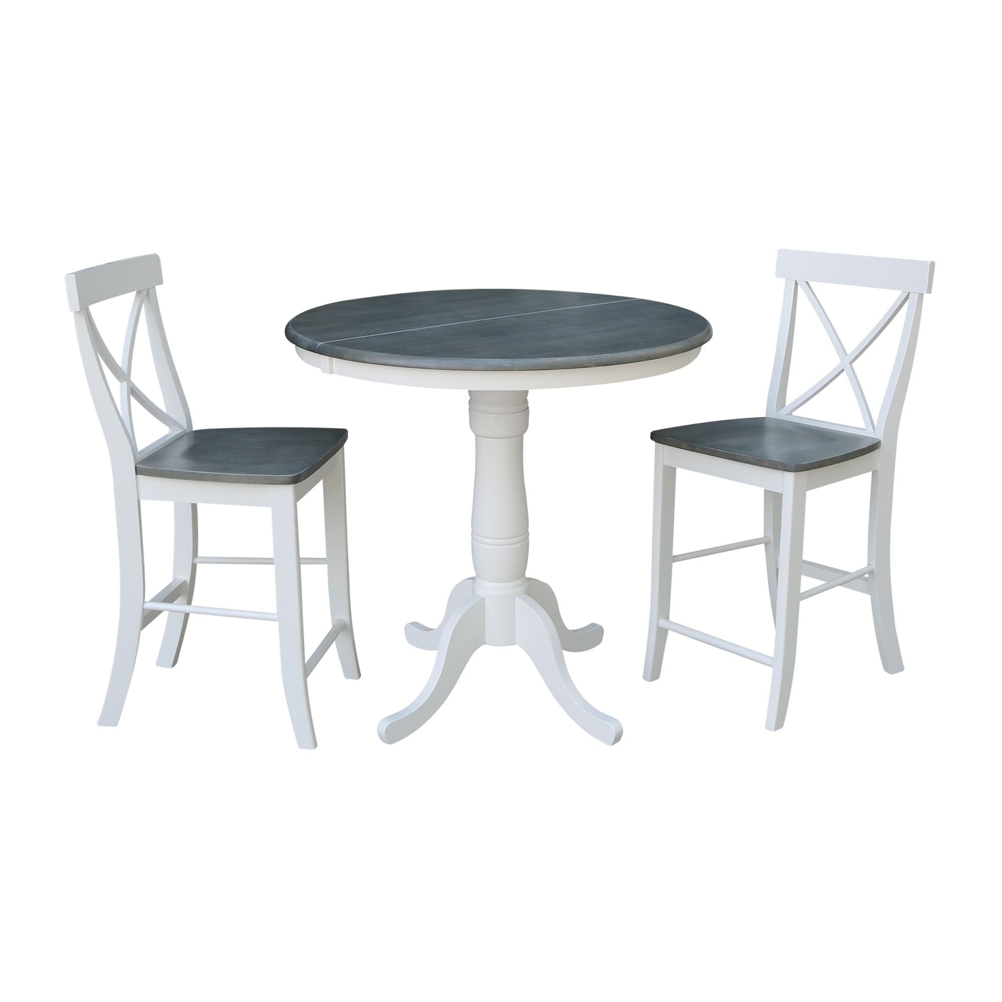 36" Round Extension Dining Table With X-back Counter Height Stools
