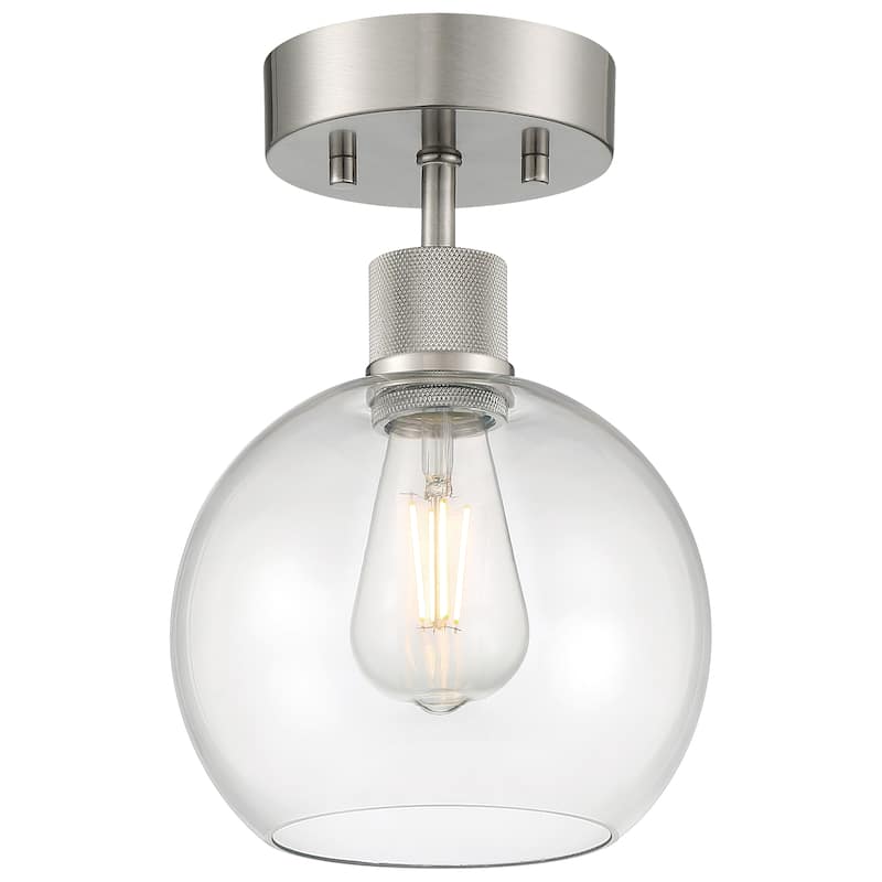 Port Nine Burgundy LED Semi-Flush Light - Brushed Steel/Clear Glass