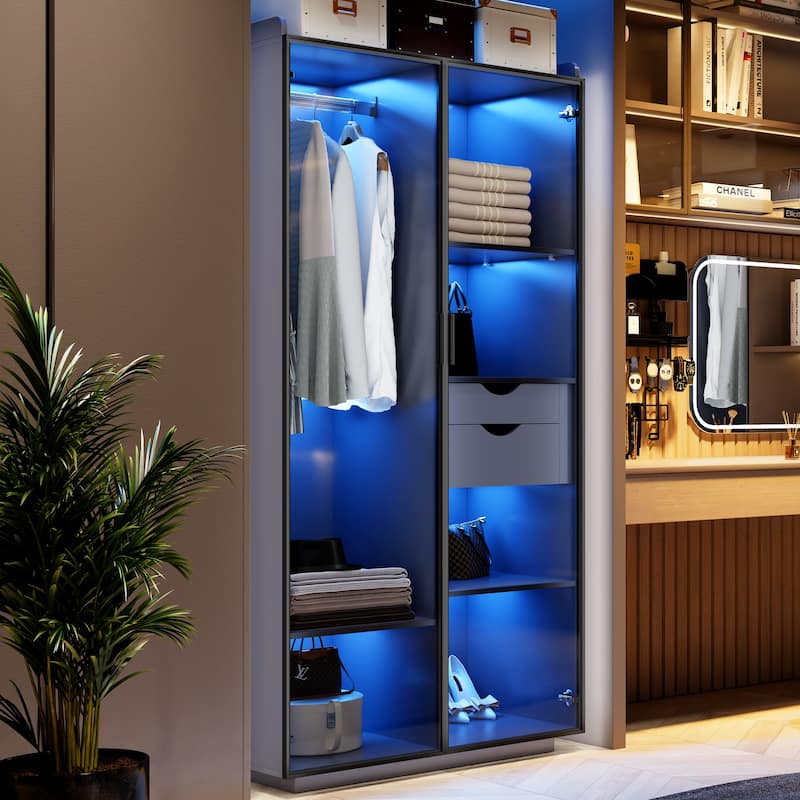 2-Door Wardrobe Armoire with LED Lights