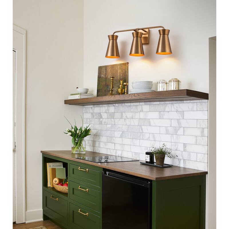 Industrial 3-Light Copper Wall Light with Metal Cone Shades - 21.7" W × 6.1" D × 9.06" H