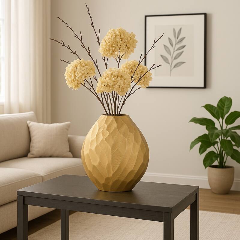 Modern Round Metal Table Vase - Flower Vase - Gold - 13.75"