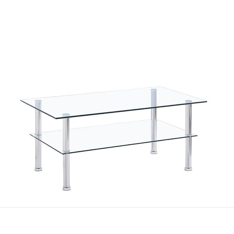 Clear Clear Glass Coffee Table, Tempered Glass Coffee Table for Living Room - Transparent