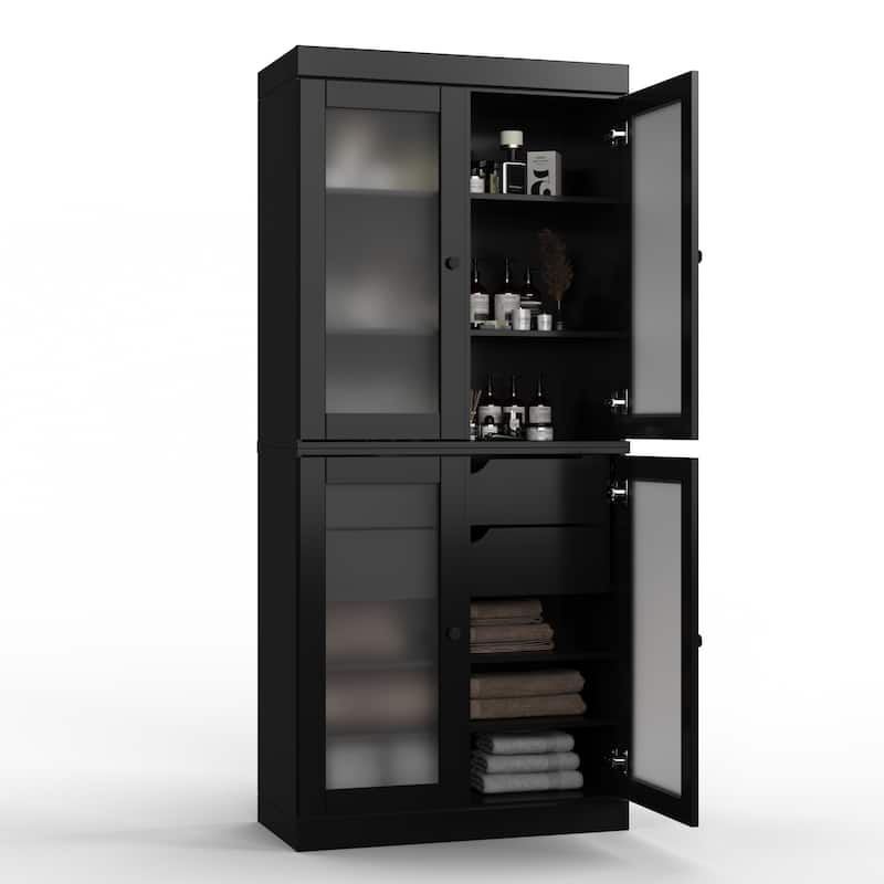 Palace Imports 100% Solid Wood 32" Bathroom Cabinet with Frosted Glass Doors, 2-Drawers and Adjustable Shelves