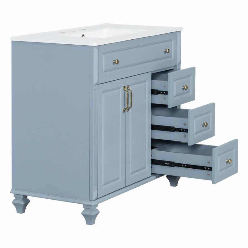 36" Bathroom Vanity with Sink, Cabinet, Flip-Out Drawer, 3 Drawers & 2 Soft-Close Doors