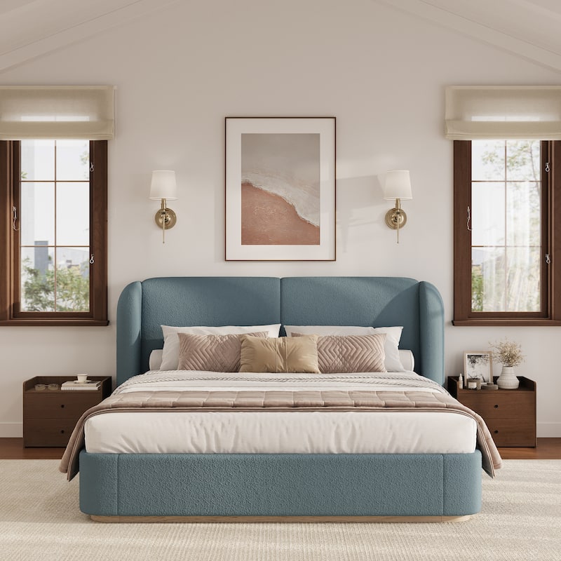 Christopher Knight Home - Valerian Boucle Upholstered Platform Bed with Double-Pillow Headboard