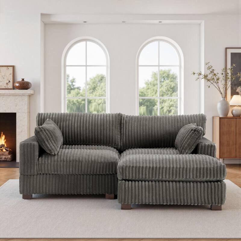 Plush Corduroy Upholstered Modular Sectional Sofa with Chaise