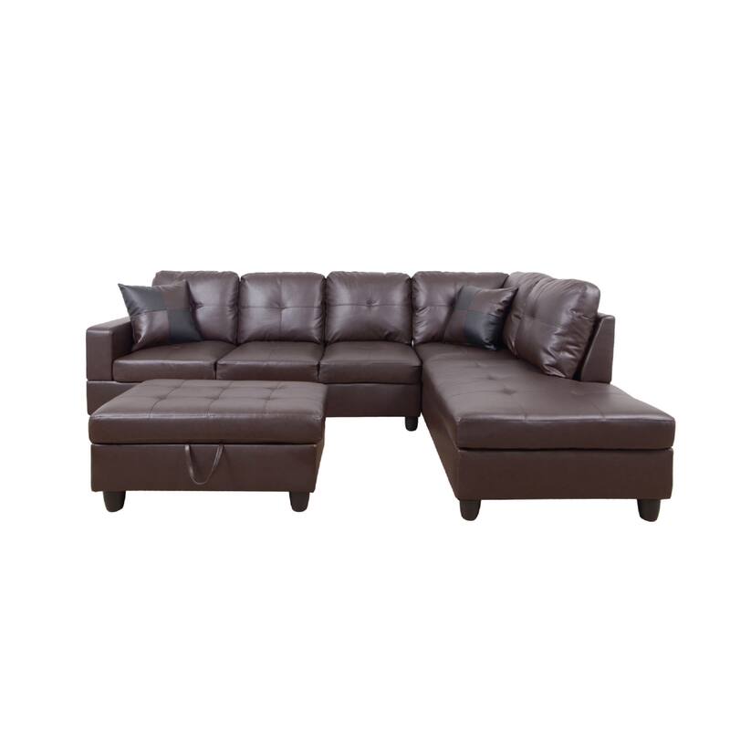 3-Pieces Sectional Sofa Set,Right Facing Brown(093B)