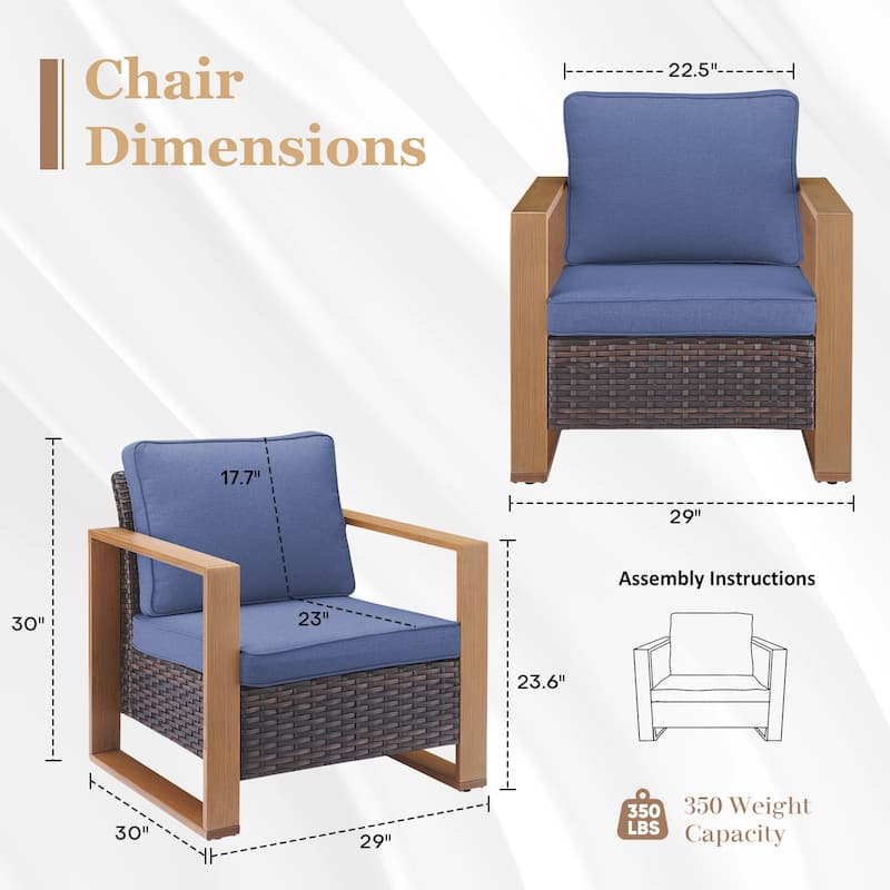 Gymojoy Outdoor Wicker Club Chair Set With Thick Cushions