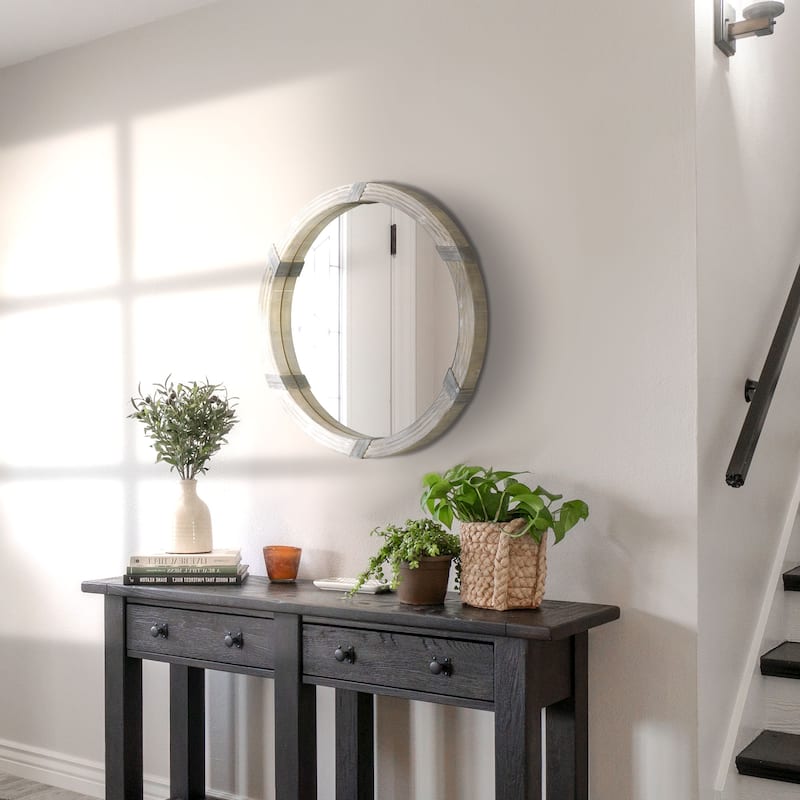 30.75" Farmhouse Wood Wall Round Mirror for Wall Decor