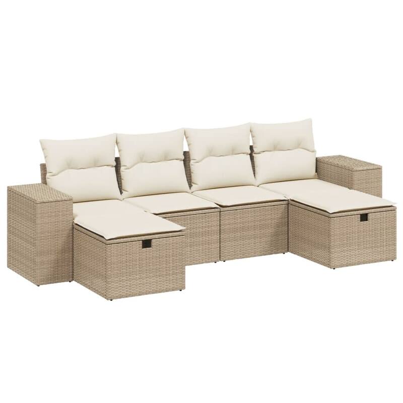vidaXL Patio Sofa Set with Cushions Outdoor Furniture 6 Piece Poly Rattan