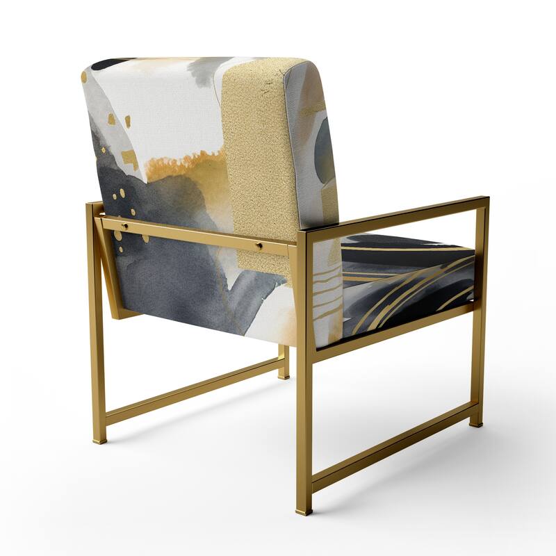Designart "Pastel Abstract With Blue Black & Gold Spots III" Upholstered Fractals Accent Chair and Modern Arm Chair