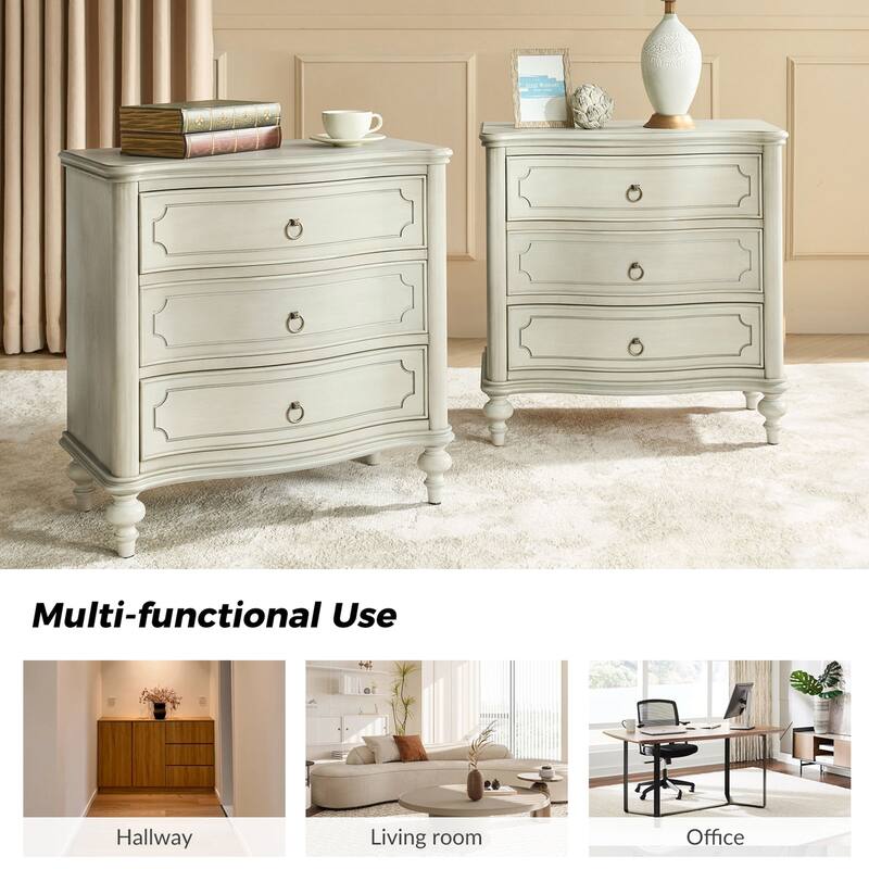 Alois Traditional 28''W 3-Drawer Curves End Table with Solid Wood Spindle Legs by HULALA HOME