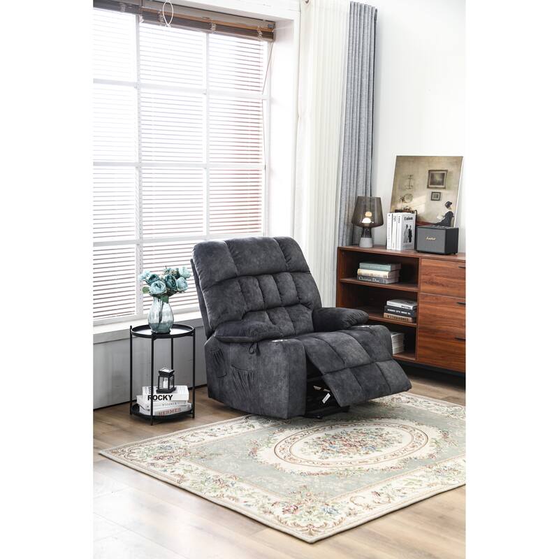 Power Lift Recliner Chair with Heat & Massage, High Density Foam Electric Sofa, Lounge Chair with Side Pockets & Cup Holders