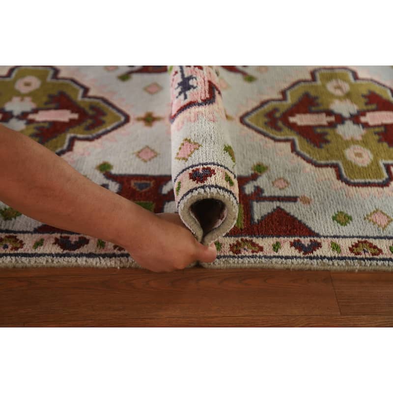 Geometric Blue Kazak Indian Runner Rug Handmade Wool Carpet - 2'7"x 11'5"