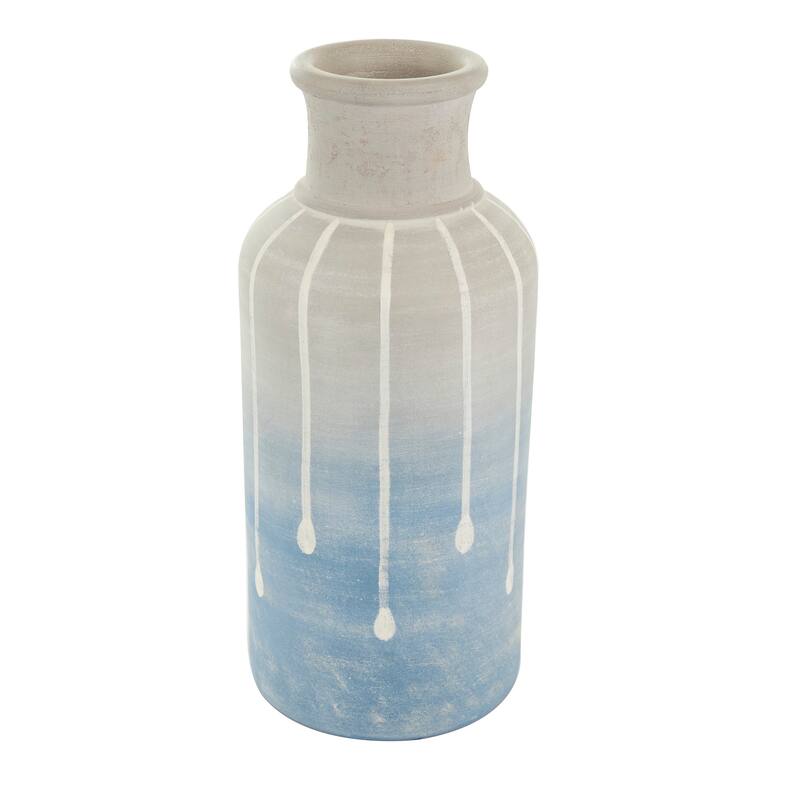 Blue Ceramic Abstract Ombre Drip Vase with Gray and White Accents