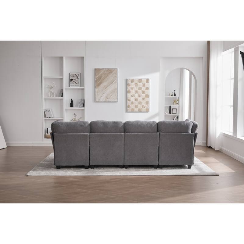 GDFStudio - Modular Polyester 6-Seat 113.39" Sectional with Storage Ottoman