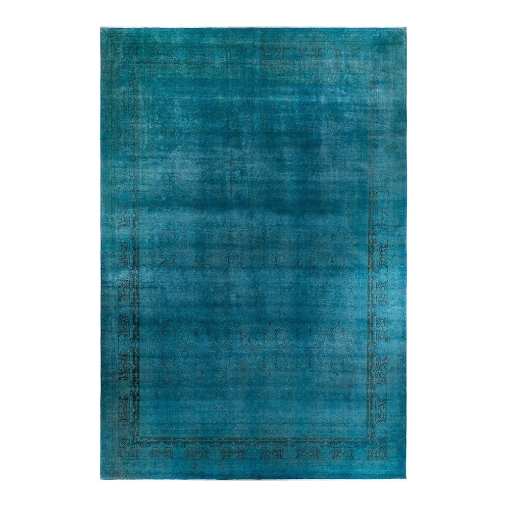 Overdyed, One-of-a-Kind Hand-Knotted Area Rug - Blue - 12' 3" x 17' 9"