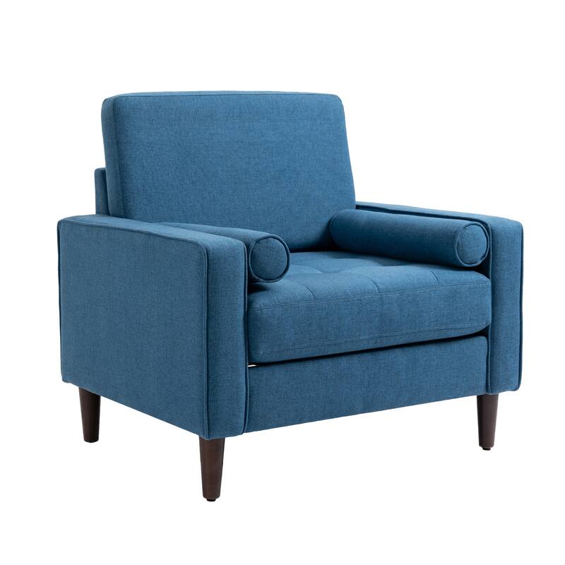 Living Room Wide Armchair Accent Chair Linen With Bolster Pillow