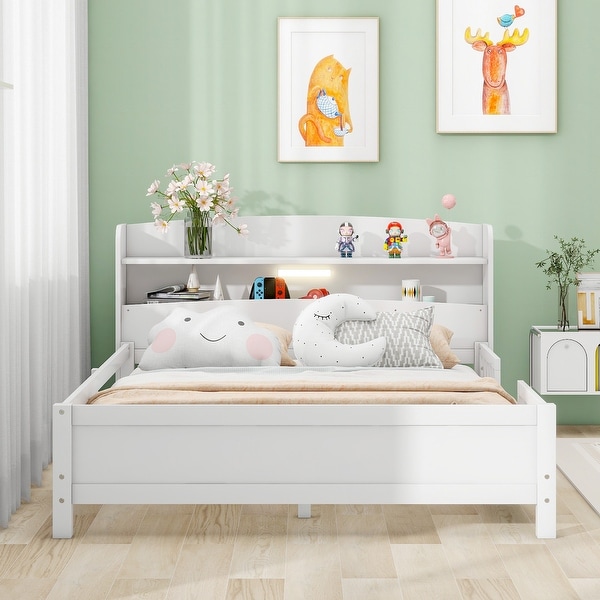 Light wood platform shop bed with headboard