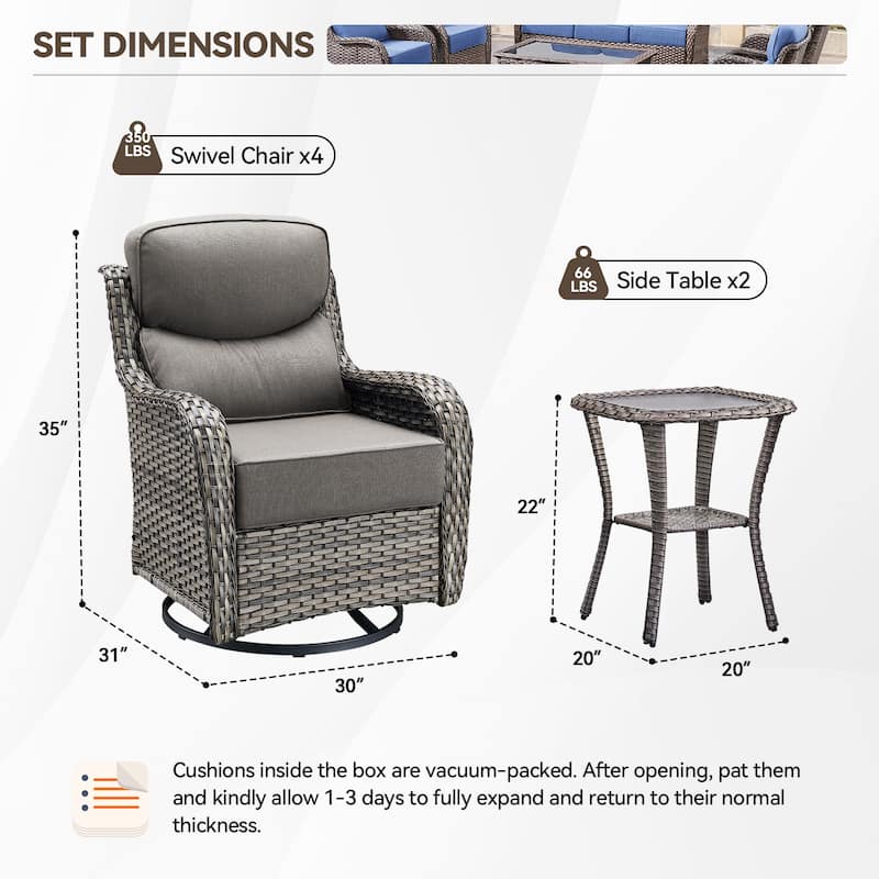 Pocassy Patio Furniture Set with Swivel Chairs, All Weather Patio Wicker