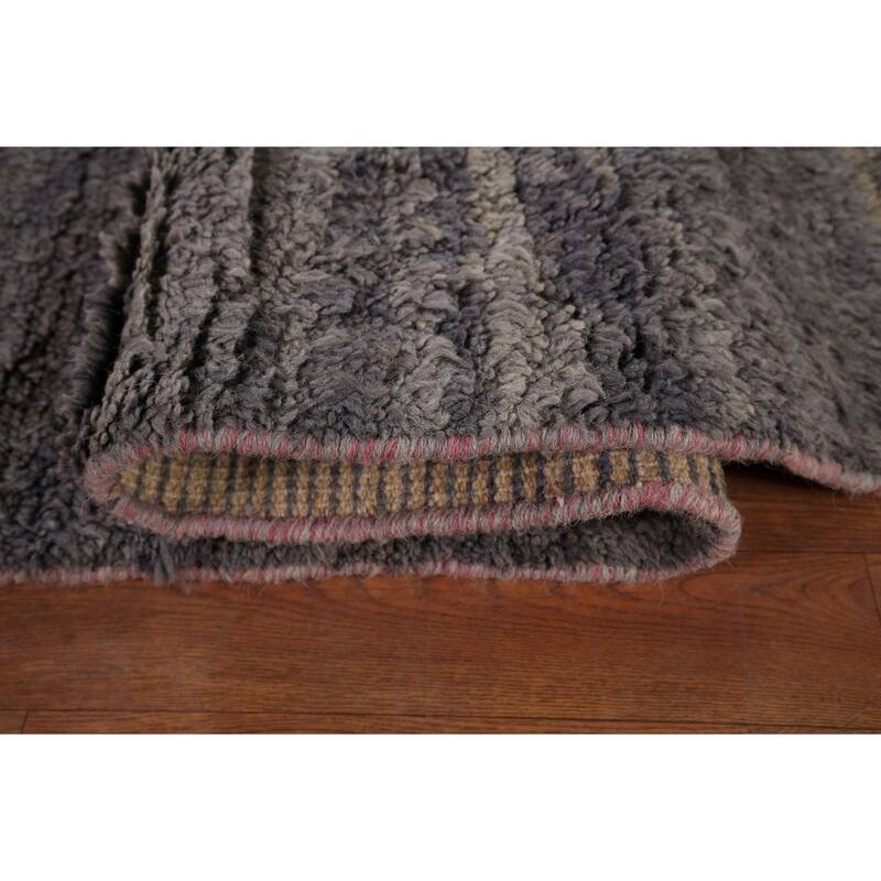 Gray Geometric Moroccan Oriental Area Rug Handmade Wool Carpet - 9'0" x 12'3"