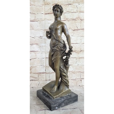 Signed Moreaue Royal Roman Goddess Picking Flowers Bronze Statue Sculpture Art