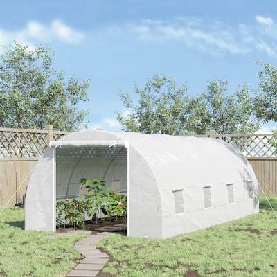 Large Greenhouse with Powder-Coated Steel Frame PE Cover Ventilated Windows and Zippered Door - 234.25" L x 118" W x 82.75" H