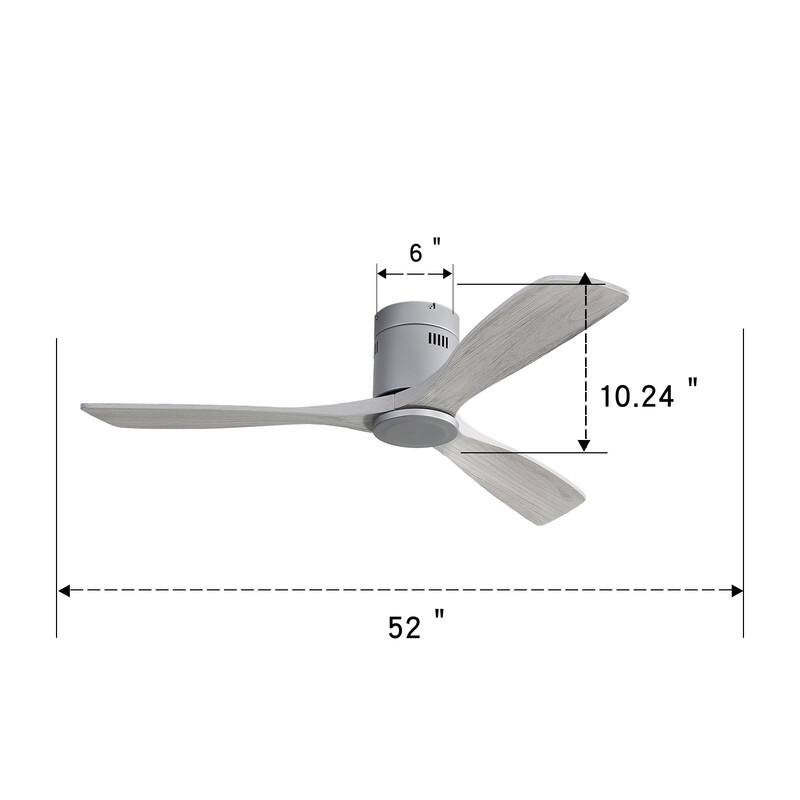 52" Low Profile Ceiling Fan Light Kits with Remote 3 Solid Wood Blades Integrated LED Light Optional