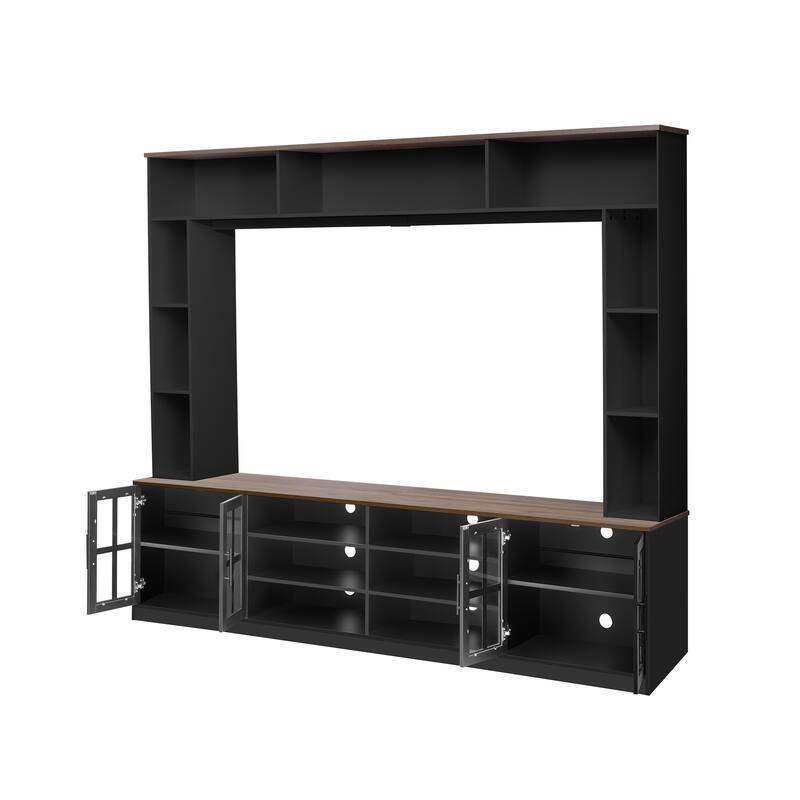 95.5" Extra Wide Media Wall Unit 6 Display Shelves + 2 Adjustable Cabinets, 10 Cable Holes