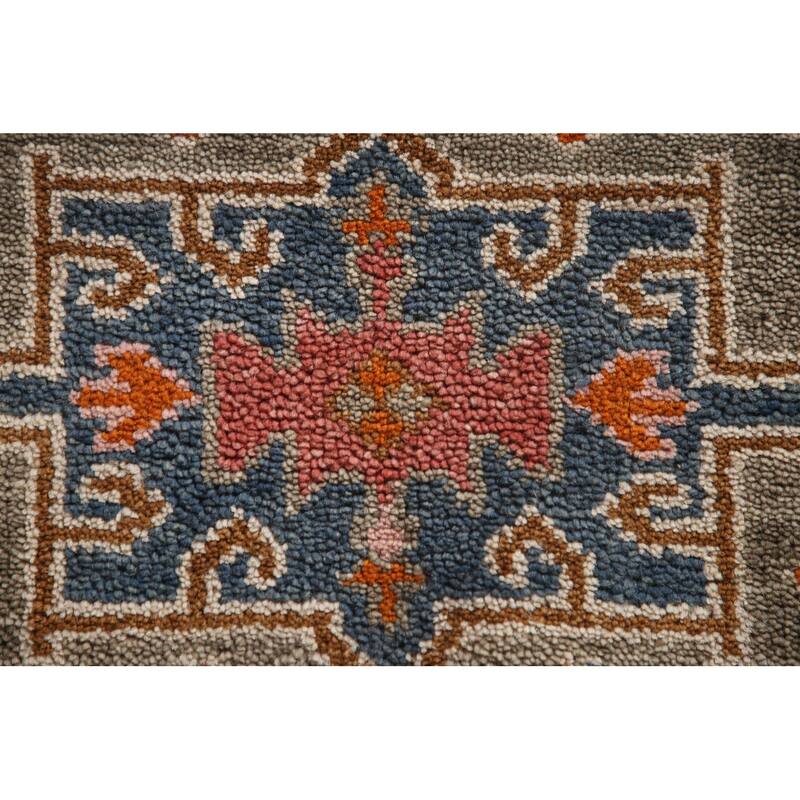 Geometric Grey Kazak Accent Rug Handmade Traditional Wool Carpet - 3'1"x 5'0"