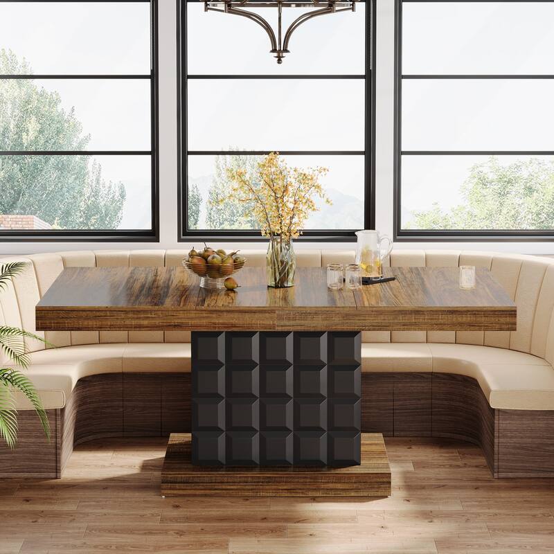 63'' Wooden Dining Dinner Table with Pedestal for 4-6, Farmhouse Kitchen Table