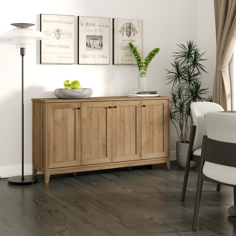Prepac Yaletown 4 Panel Door 60"W Console Table with Storage, Storage Cabinet with Doors and Shelves, Sideboard Storage Cabinet