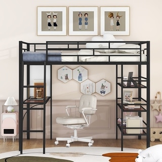 Multifunctional Design Full Size Loft Bed with Built-in Desk and Shelves