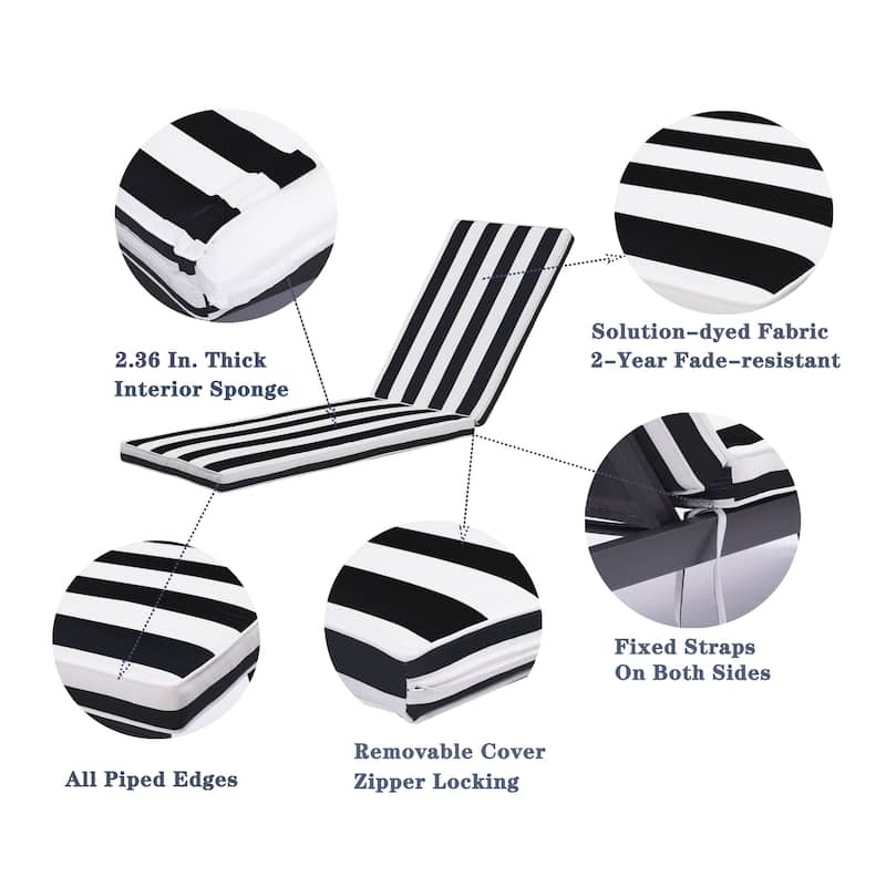 GDFStudio Bula Outdoor Chaise Lounge Cushion with Removable Cover (Set of 2)-ONLY CUSHION - 74.41" x 22.05"