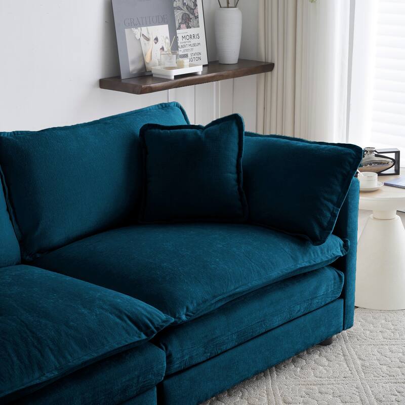 5-Seat Chenille Living Room Sofa Set (3-Seater + 2 Accent Chairs) with Round Arms & Solid Wood Frame
