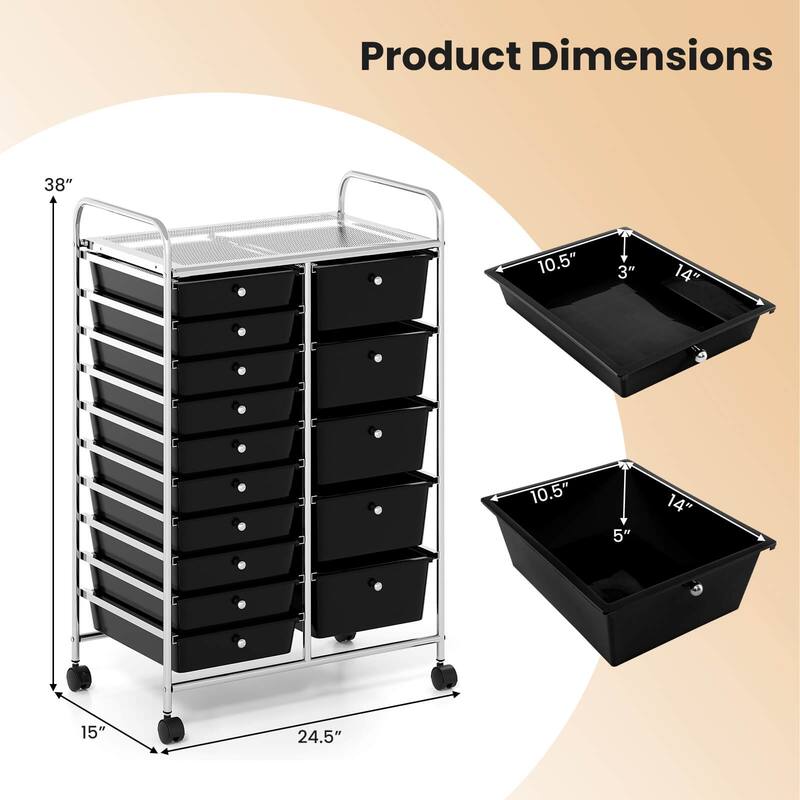 Costway 15-Drawer Trolley with Chrome Plated Metal Frame & Lockable - See Details