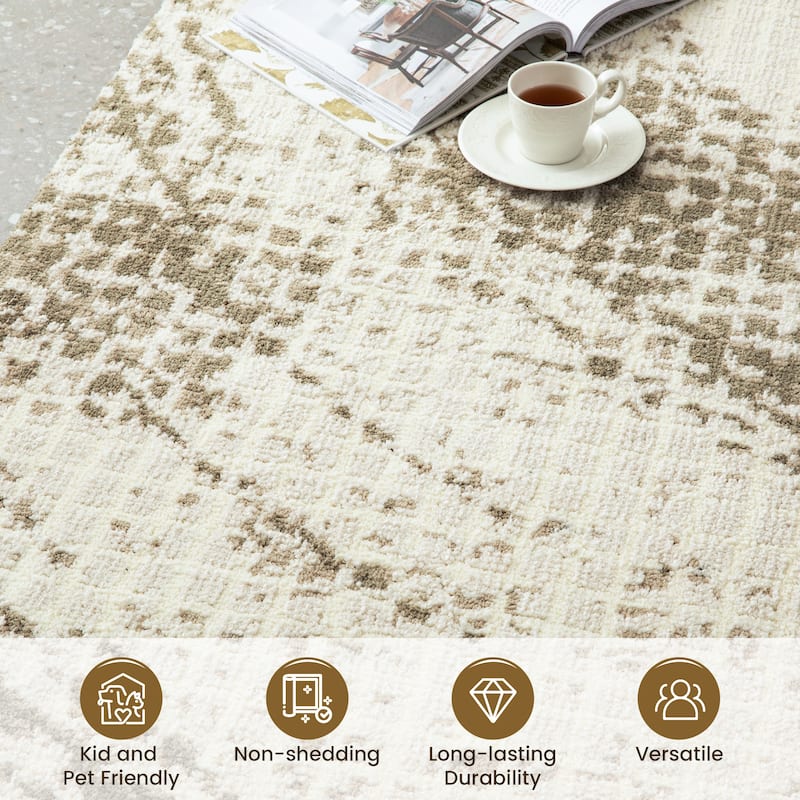 Glitzhome Modern Geometric Abstract Pattern High-Low Shag Area Rugs
