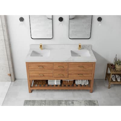 Willow Collections 60 in. W x 22 in. D Parker Solid Teak Double Sink Bathroom Vanity with Countertop
