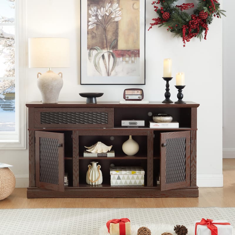 Embossed Pattern TV Stand for TVs Up to 65", Fireplace TV Stand with Storage Cabinet