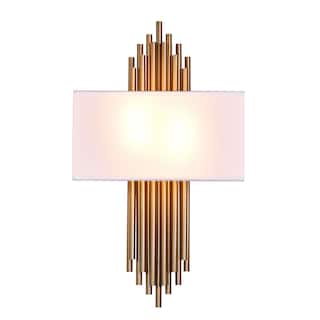 2-Light Gold Rod Wall Sconce With A White Shade