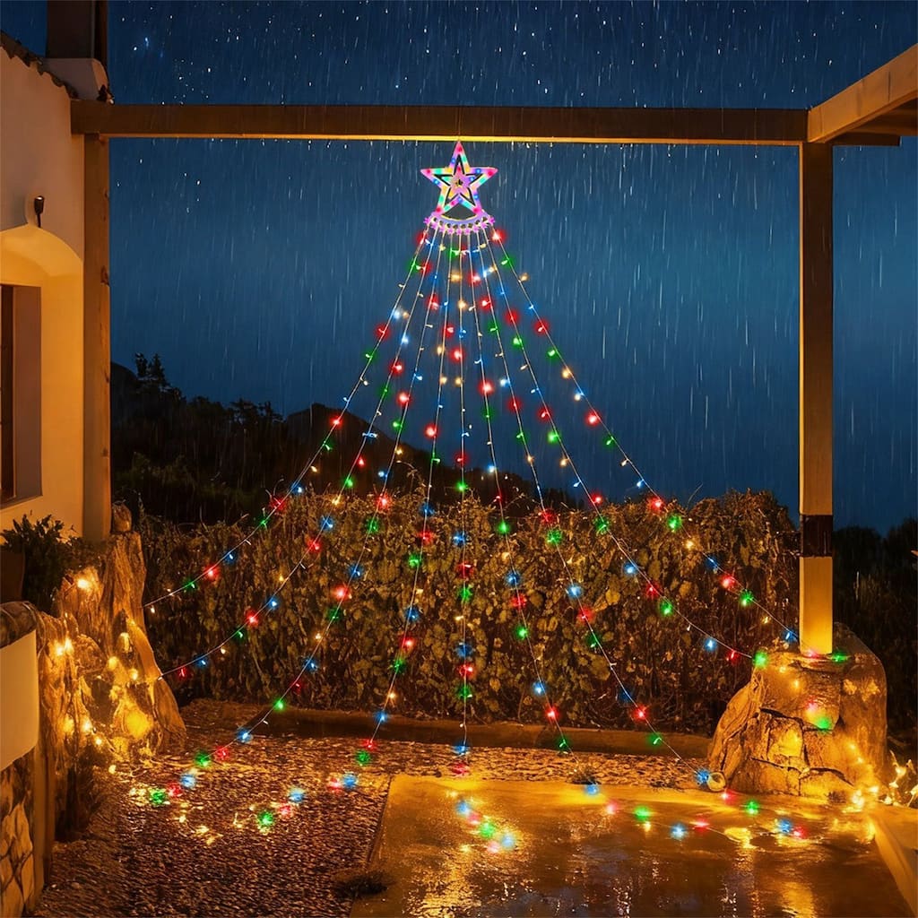 1Pc 11.48FT 350LED Multicolored Christmas Star Waterfall Tree String Light