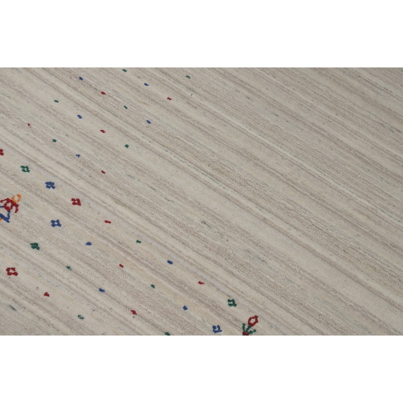 Hand Knotted Oriental 100% Wool Carpet Tribal Animal Pictorial Beige & Ivories Gabbeh Area Rug - 9' 11'' X 8' 1''