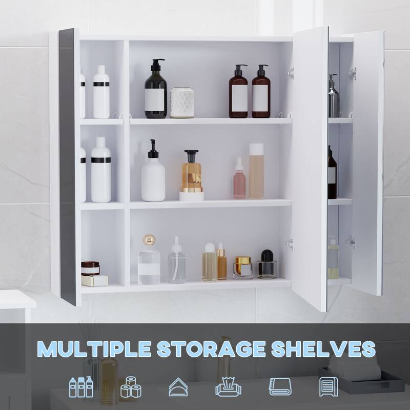 Wall-Mounted LED Mirror Cabinet with 3 Adjustable Shelves and USB Powered 6500K White Light - 35.5" L x 6" W x 29.5" H