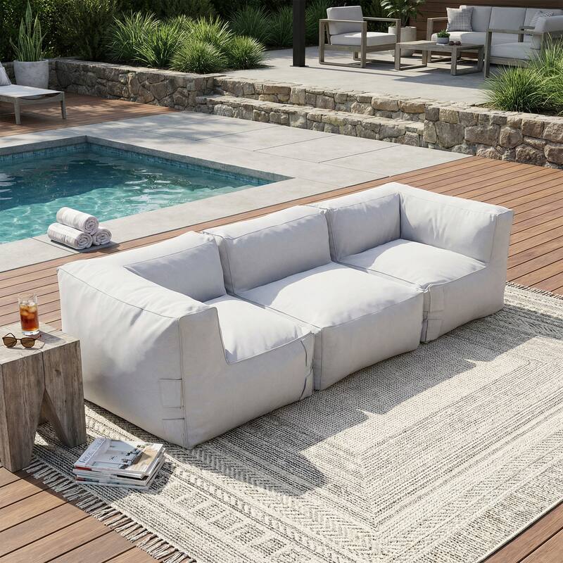 Christopher Knight Home - Nerissa Modular Outdoor/Indoor Bean Bag Sectional Sofa Set with Shredded Foam Filled