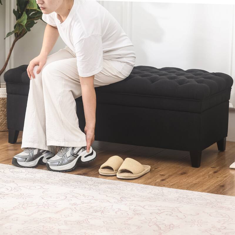 Adeco Linen Rectangle Storage Ottoman for Living Room Bedroom