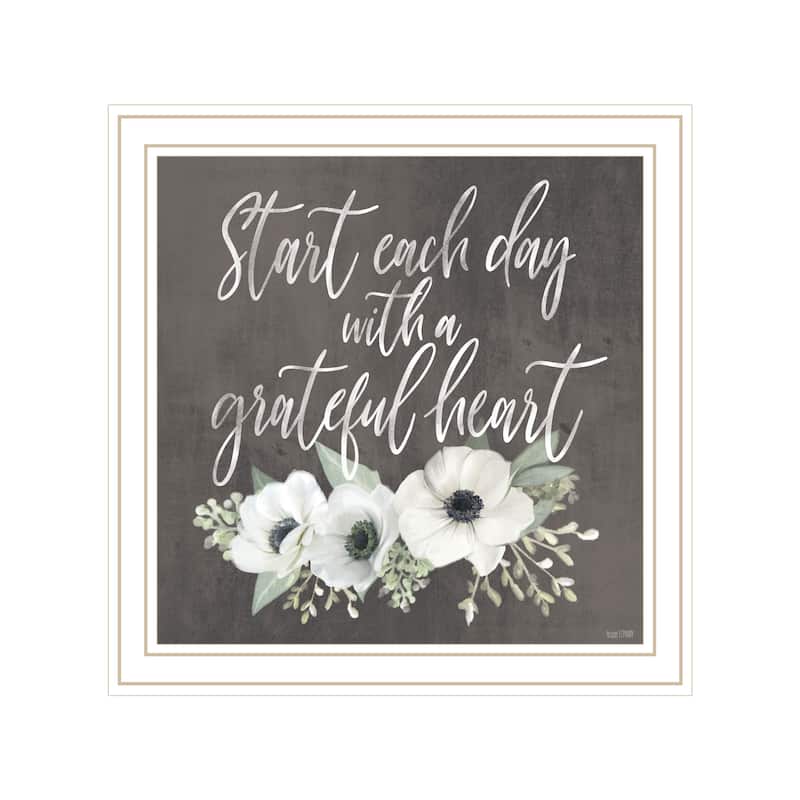 TrendyDecor4U Contemporary " Grateful Heart" Framed Print Wall Art - White