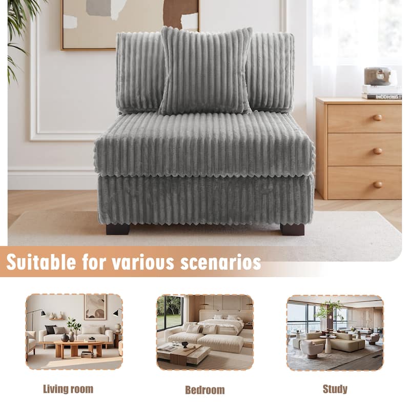 35.7" W Plush Corduroy Upholstered Armless Modular Sofa Chair
