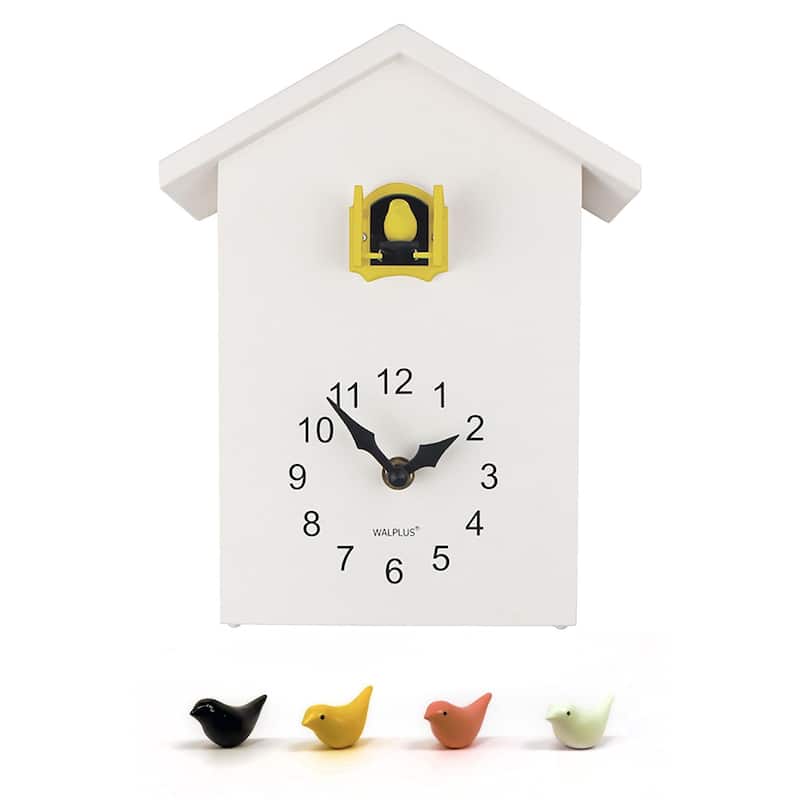 Walplus White Minimalist Cuckoo Clock Colorful Window 4 Changeable Birds