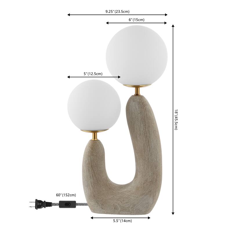 Oda 18" 2-Light Mid-Century Scandinavian Resin/Iron/Frosted Glass Cactus LED Table Lamp, Gray Wood Finish by JONATHAN Y